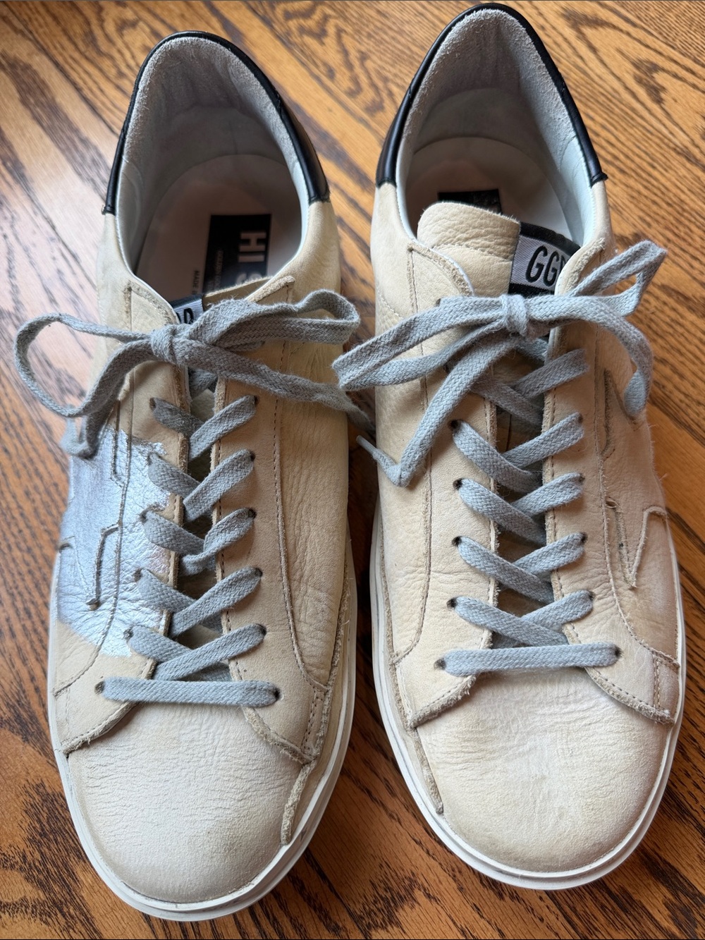 Golden Goose Cream Suede Low-Top Sneakers with Light Gray Laces